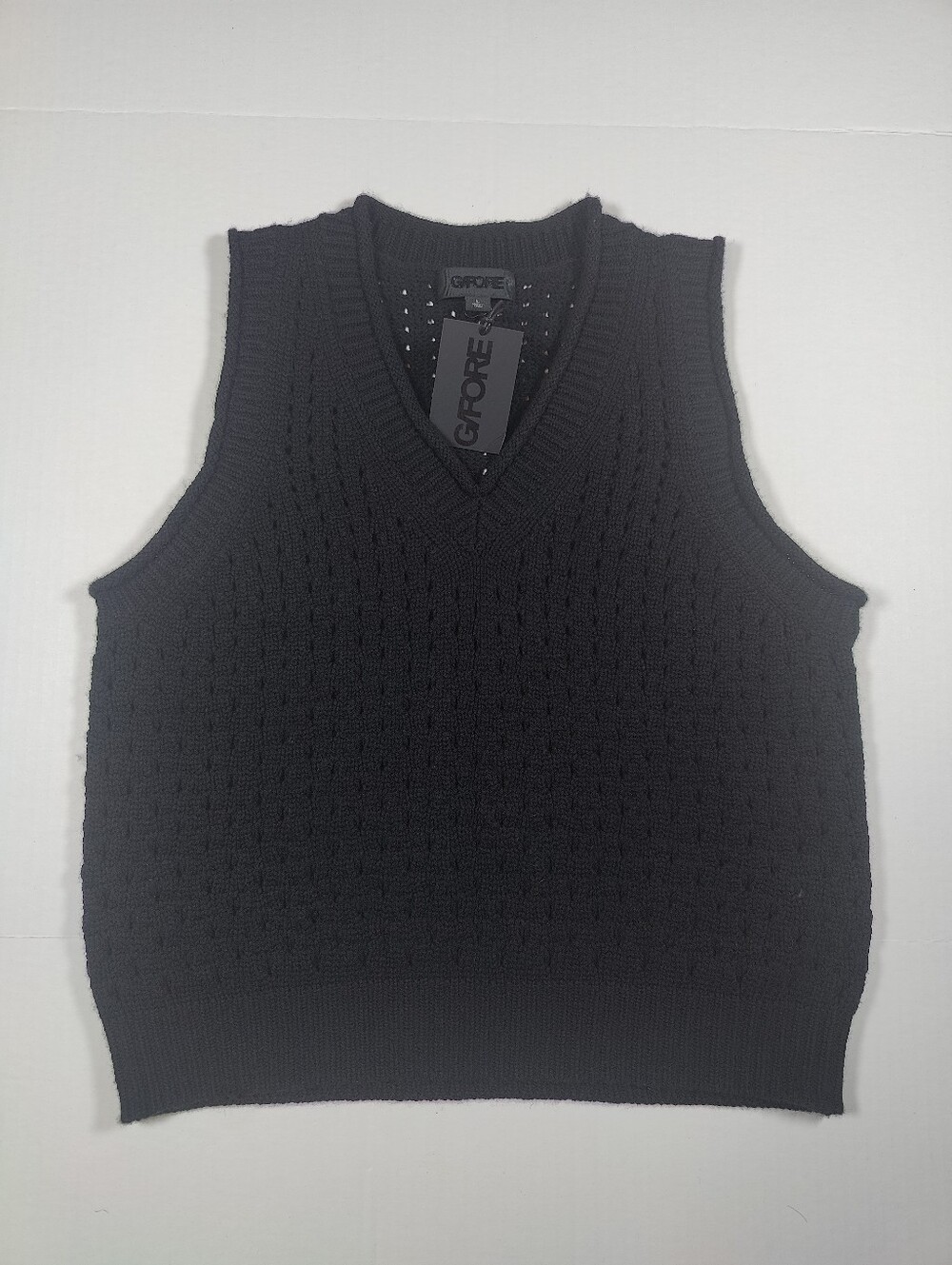 NWT G/Fore Mens 70% Wool 30% Cashmere Black Open Knit Vest Size L Retail 295$